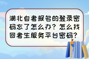 湖北自考報名的登錄密碼忘了怎么辦？怎么找回考生服務平臺密碼？