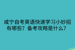 咸寧自考英語快速學習小妙招有哪些？備考攻略是什么？